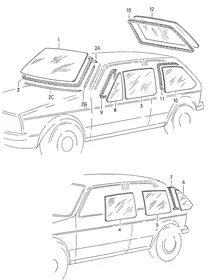 Window glasses, seals — VW GTI factory diagram