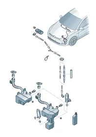 Wash water reservoir and individual parts — VW GTI factory diagram