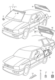 Window glasses, seals — VW GTI factory diagram