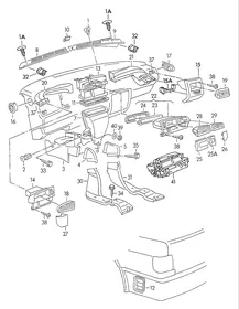 Air and footwell heater ducts, air hoses and vents — VW GTI factory diagram