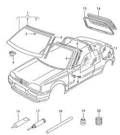 Window glasses, seals — VW GTI factory diagram