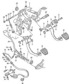 Brake and clutch pedals cluster — VW GTI factory diagram