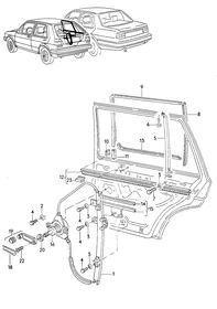 Window lifter, guide channels, window slot seal — VW GTI factory diagram