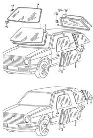 Window glasses, seals — VW GTI factory diagram